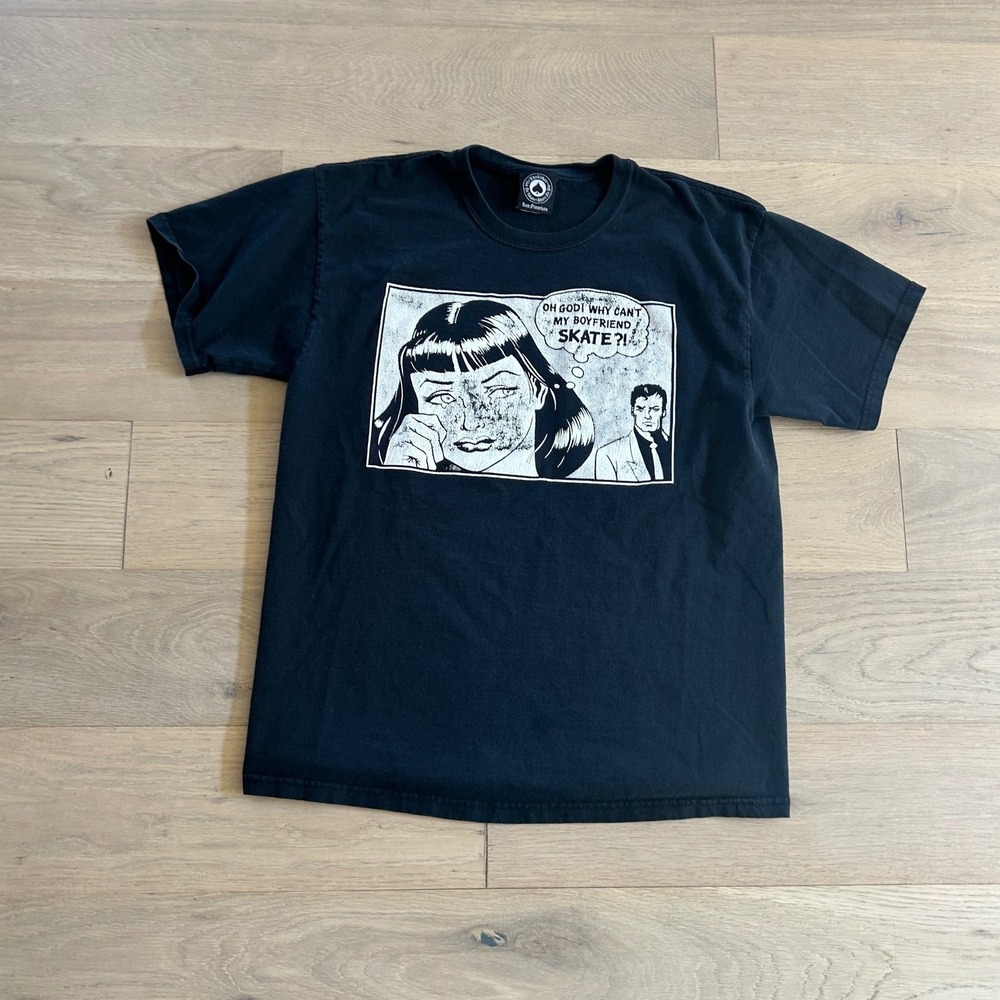 Y2K Thrasher Why Cant My Boyfriend Skate Graphic Tee Black Large Vintage Style